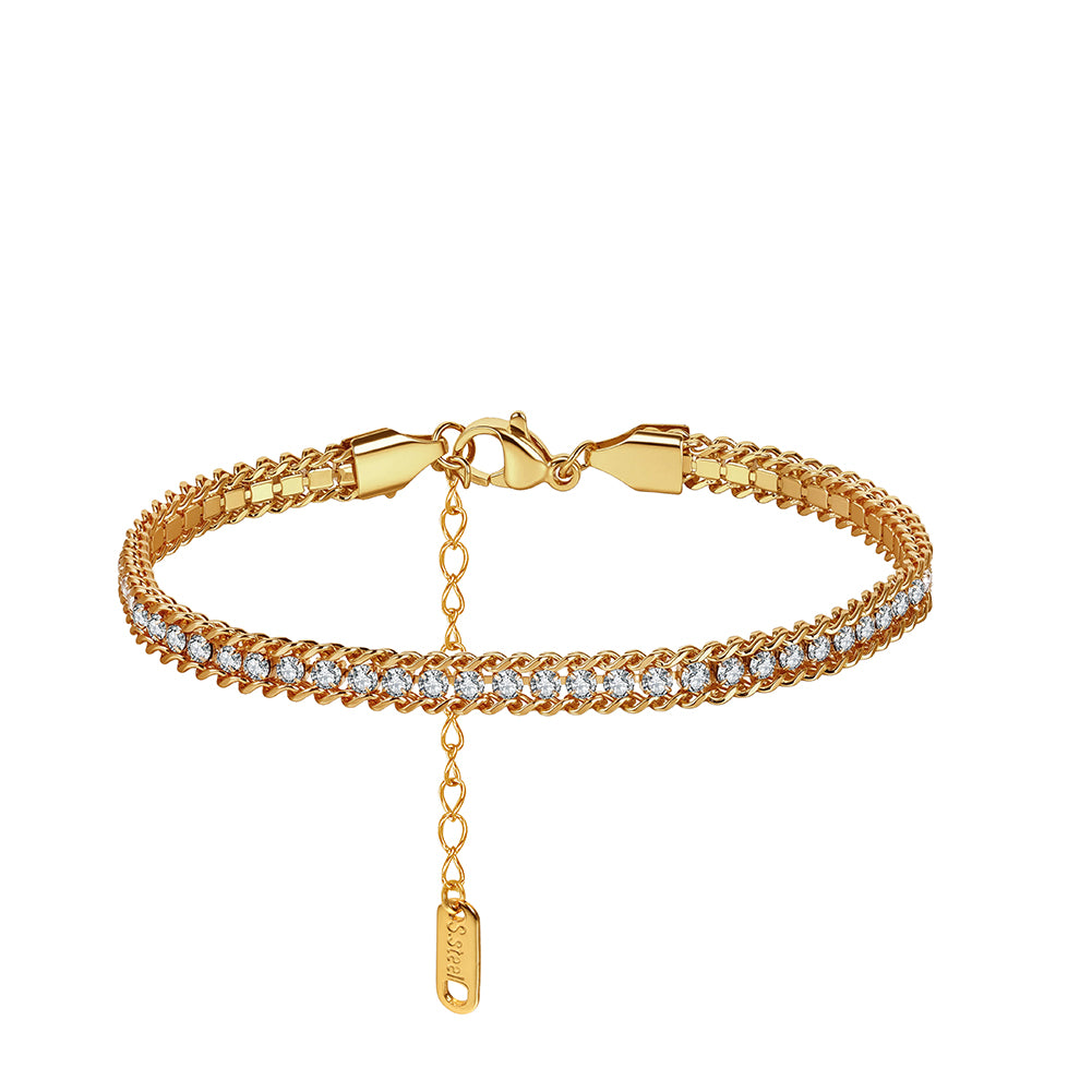 Iced-Out Cuban Tennis Hybrid Chain Bracelet in 14K Gold & Silver
