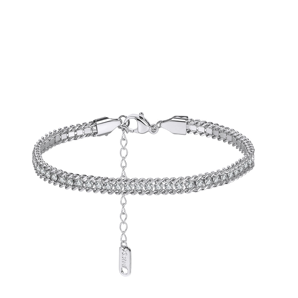 Bold Iced-Out Cuban Tennis Hybrid Chain Bracelet in 14K Gold & Silver