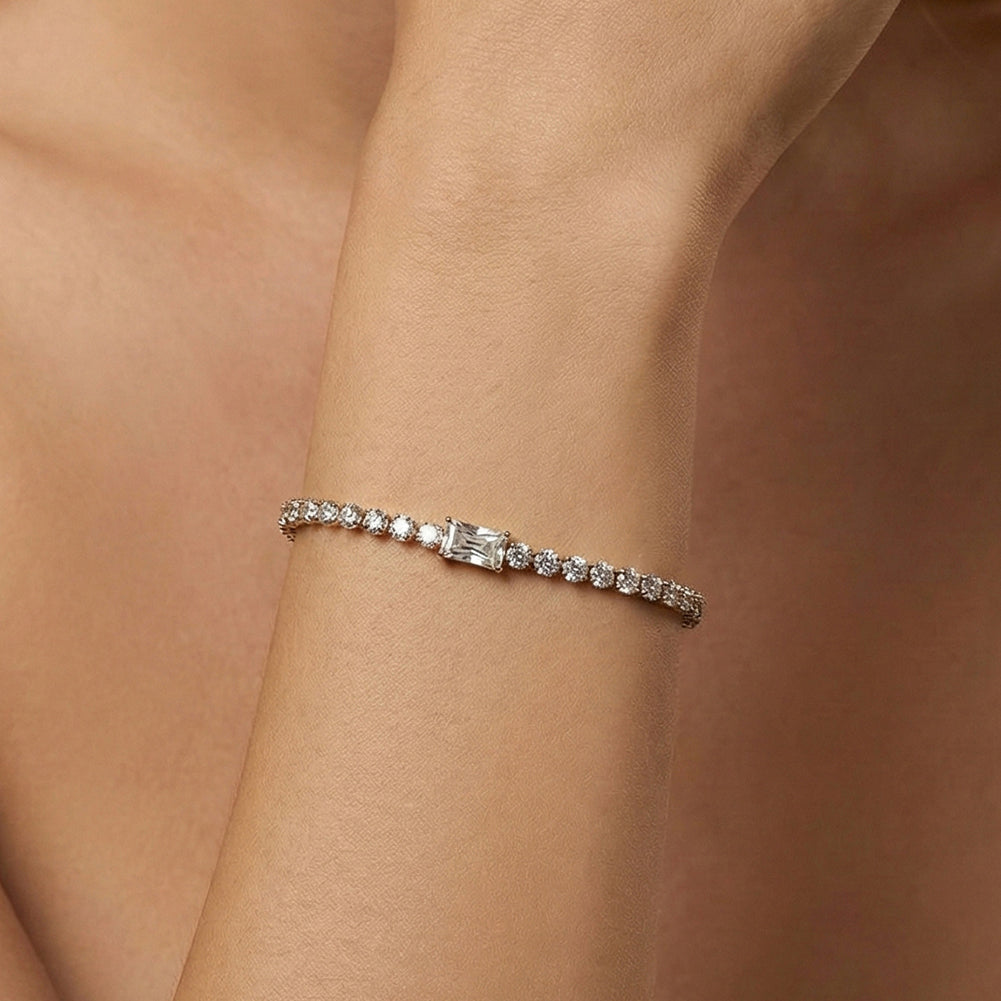 Velvet Rhythm // Emerald-Cut Rectangle CZ Crystal Tennis Bracelet