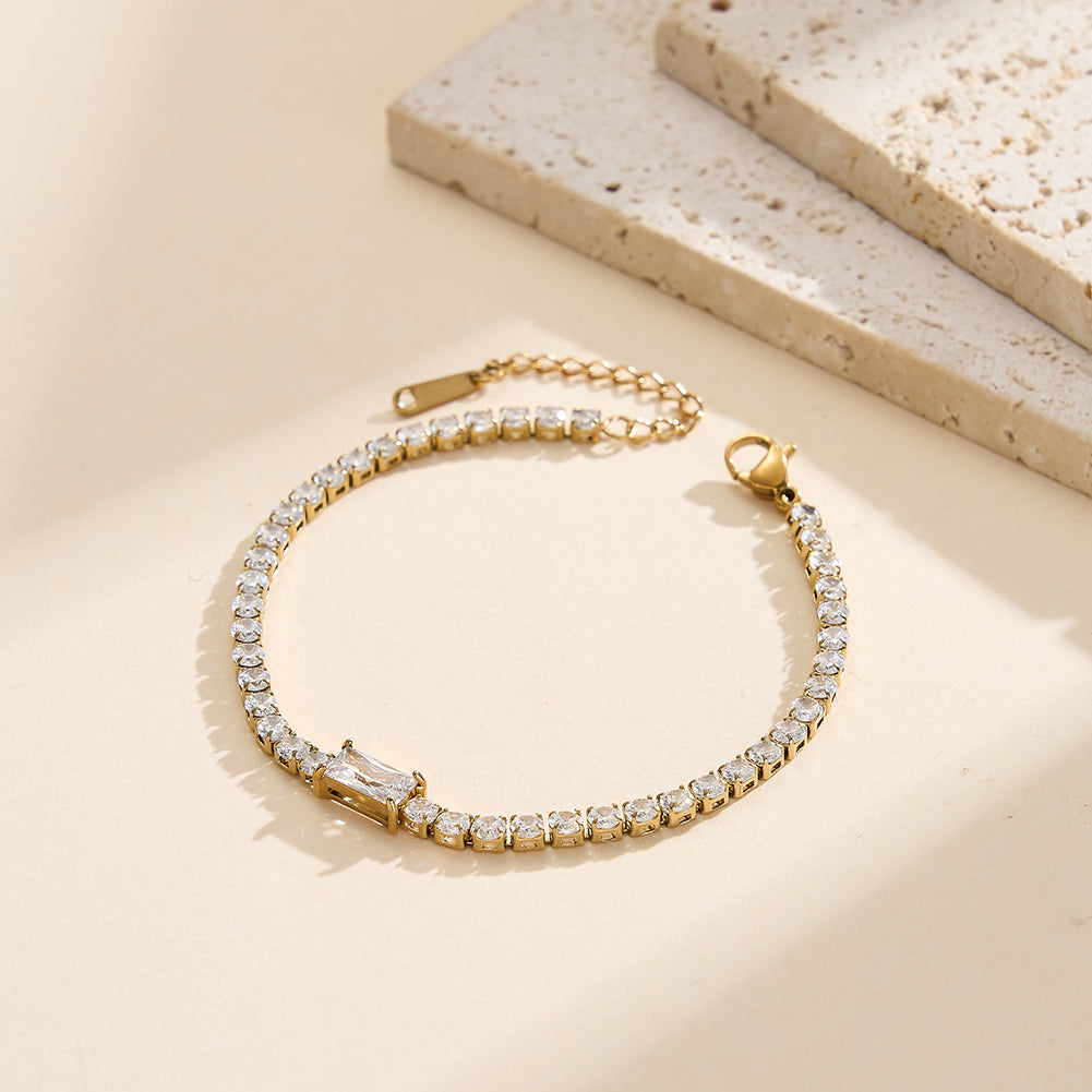 Velvet Rhythm // Emerald-Cut Rectangle CZ Crystal Tennis Bracelet