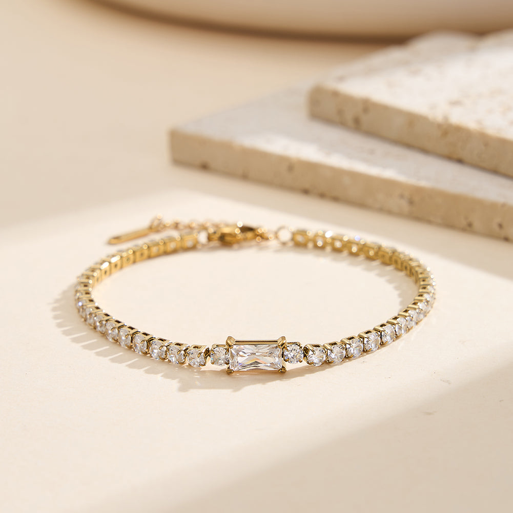 Velvet Rhythm // Emerald-Cut Rectangle CZ Crystal Tennis Bracelet