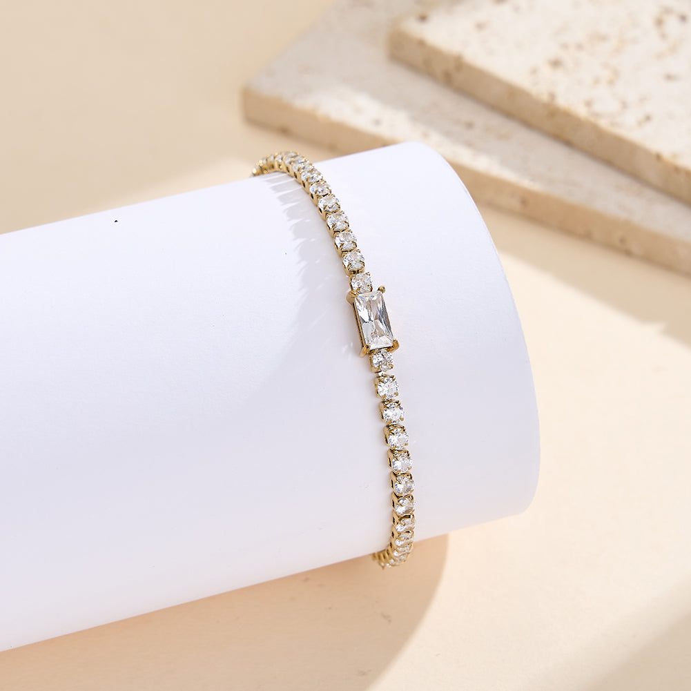 Velvet Rhythm // Emerald-Cut Rectangle CZ Crystal Tennis Bracelet