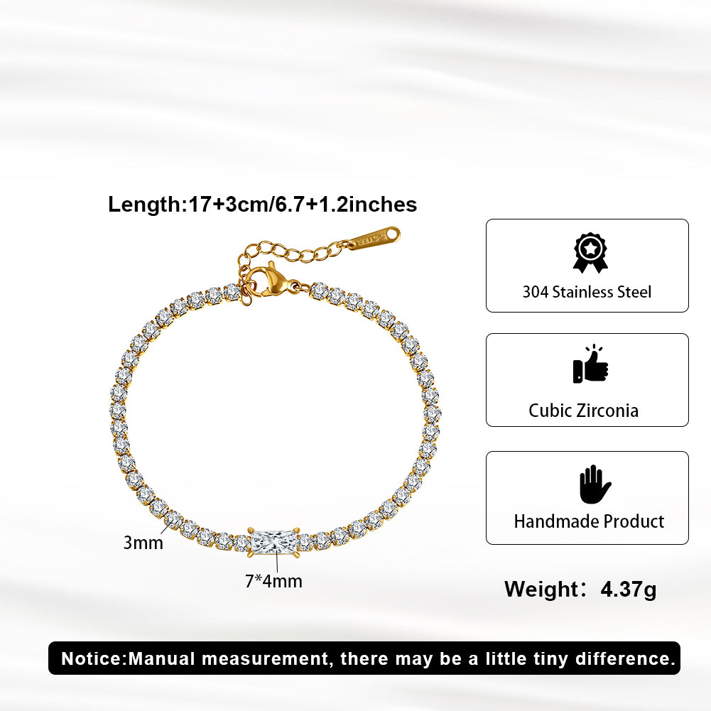 Velvet Rhythm // Emerald-Cut Rectangle CZ Crystal Tennis Bracelet