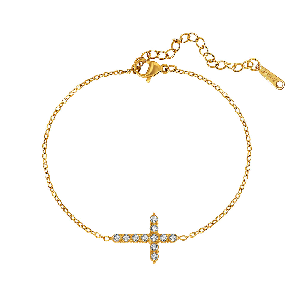 Aura Celestial // Sideways Cross CZ Crystal Charm Bracelet