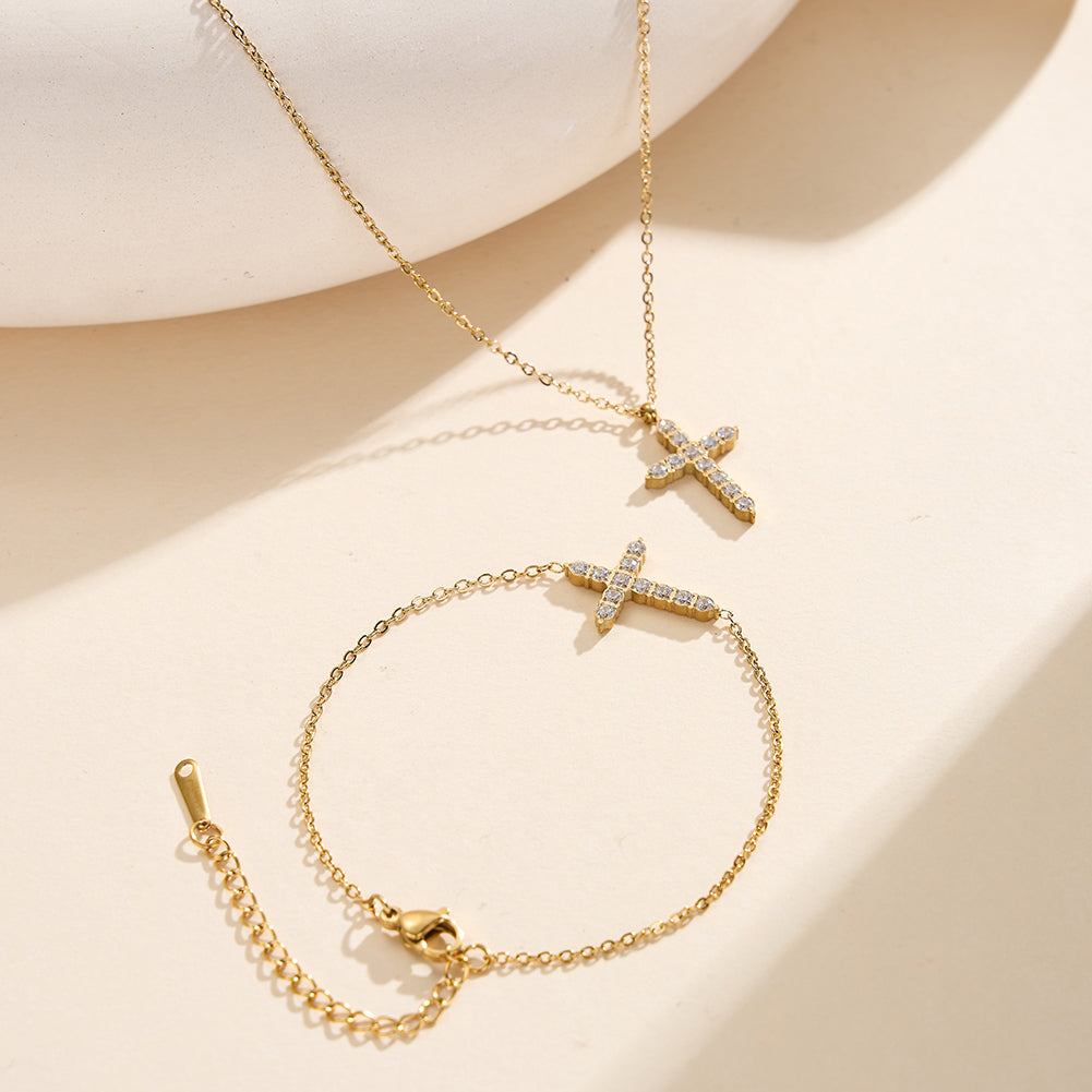 Aura Celestial // Sideways Cross CZ Crystal Charm Bracelet