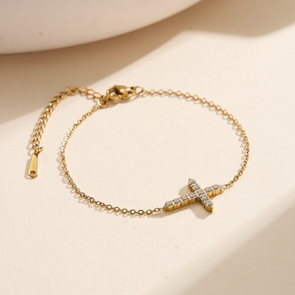Aura Celestial // Sideways Cross CZ Crystal Charm Bracelet