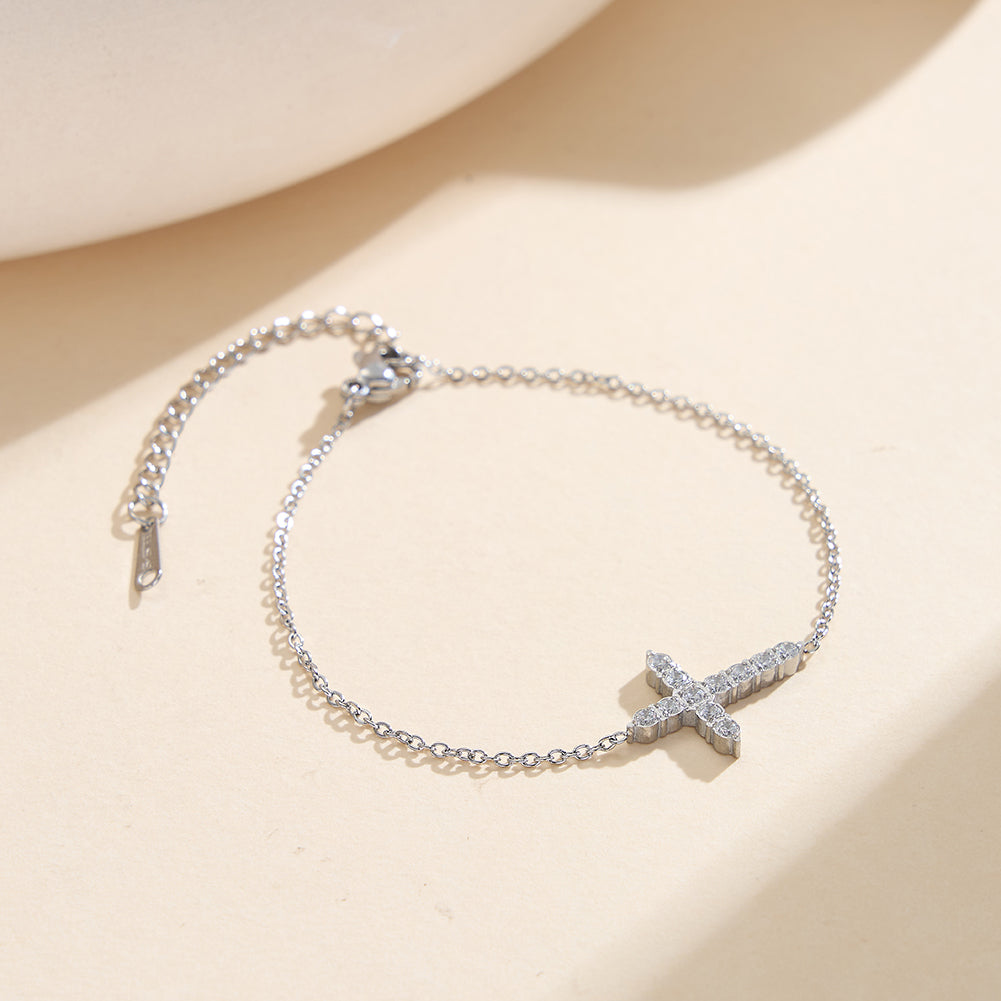 Aura Celestial // Sideways Cross CZ Crystal Charm Bracelet