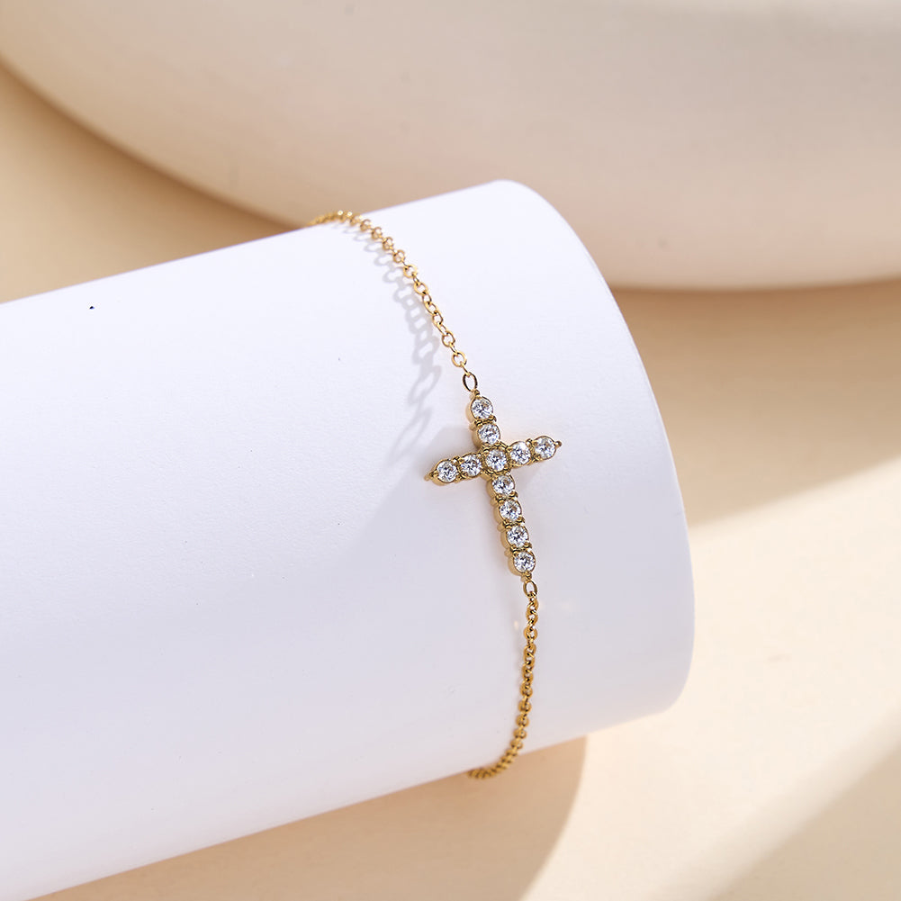 Aura Celestial // Sideways Cross CZ Crystal Charm Bracelet