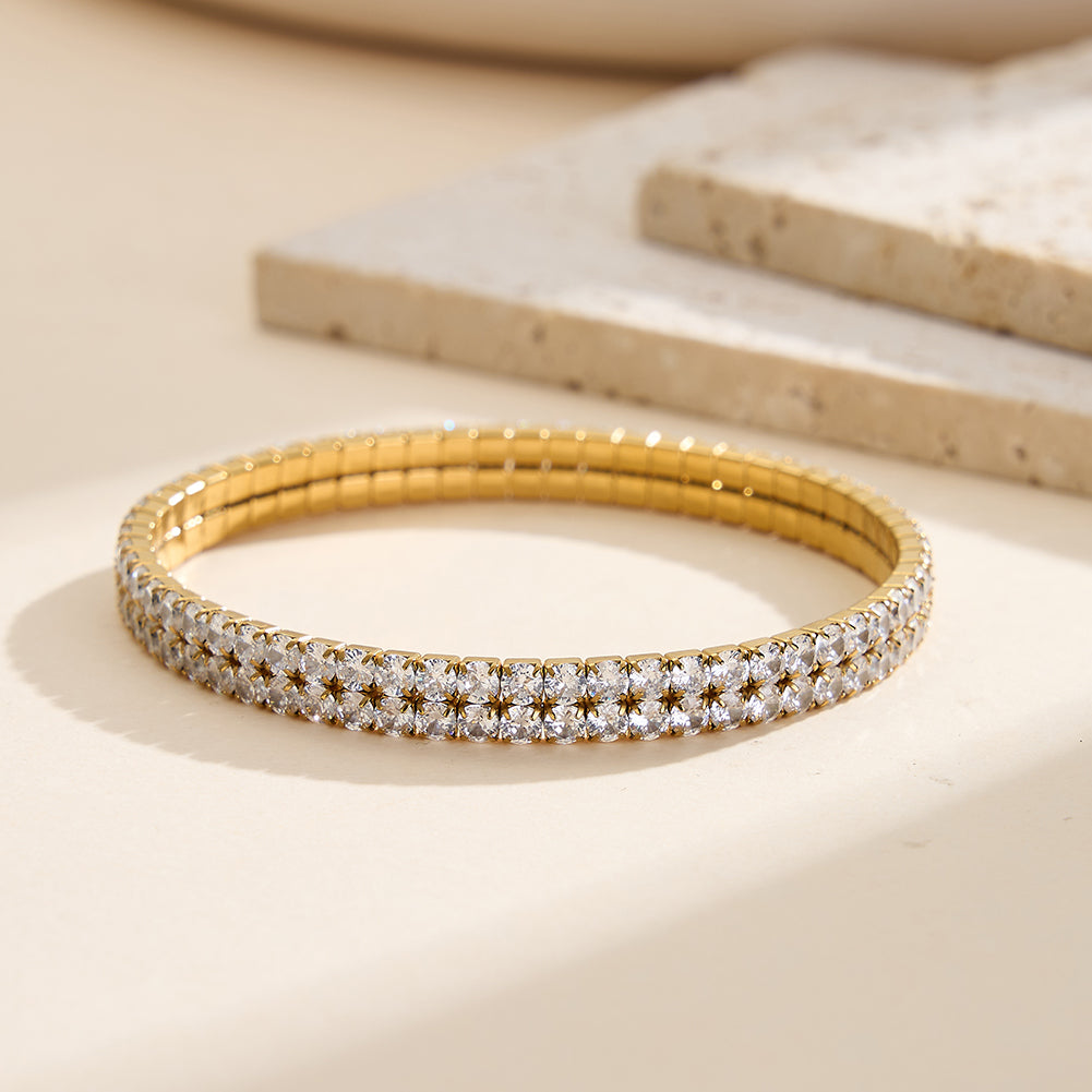Velvet Rhythm // Double-Row Stretch CZ Crystal Tennis Bracelet