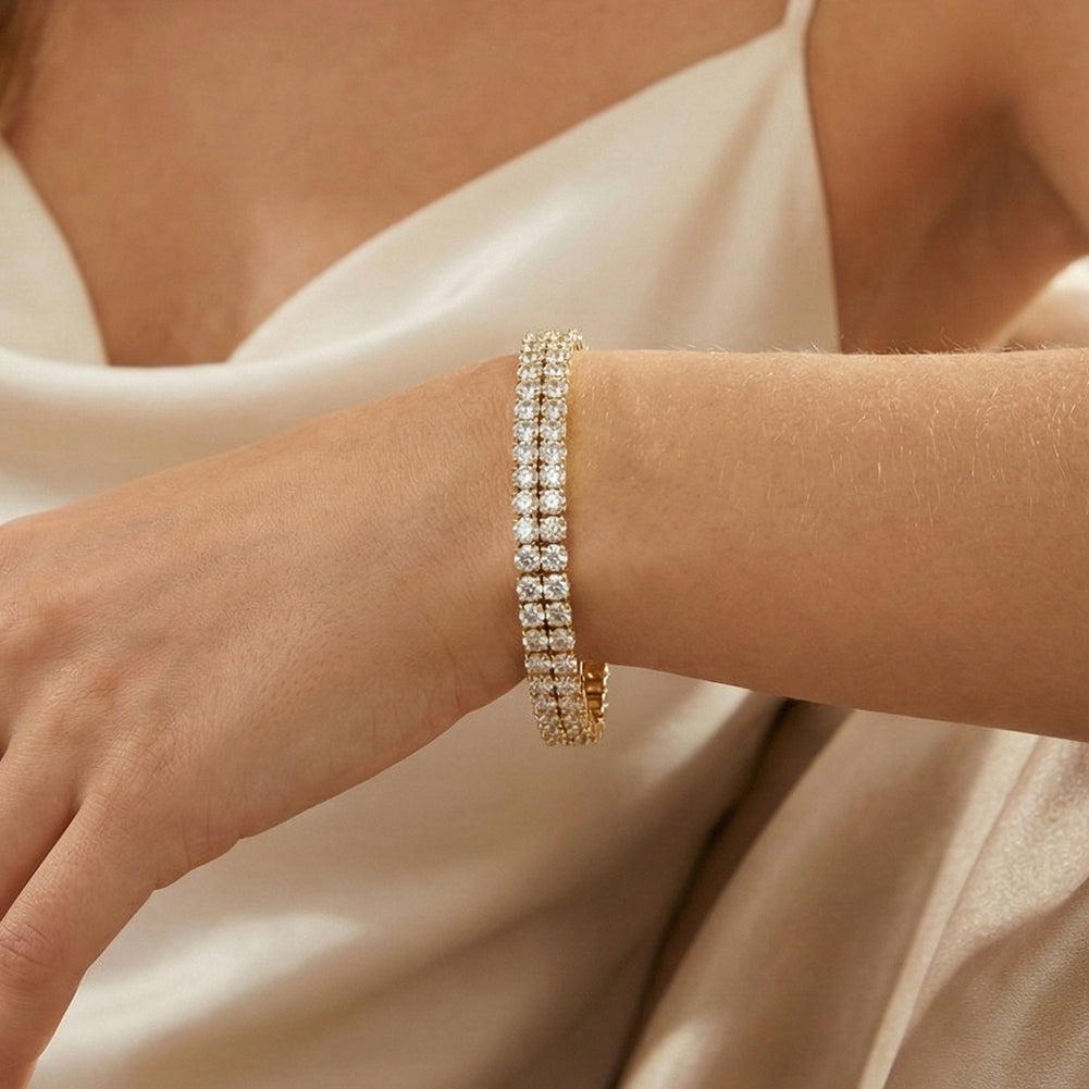 Velvet Rhythm // Double-Row Stretch CZ Crystal Tennis Bracelet