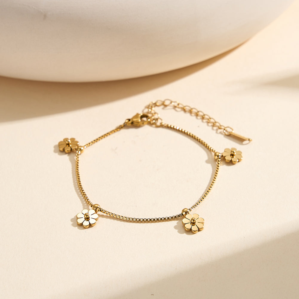 Aura Blossom // Sculptural Five Flower Charm Bracelet
