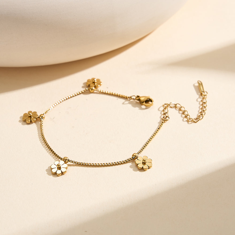 Aura Blossom // Sculptural Five Flower Charm Bracelet