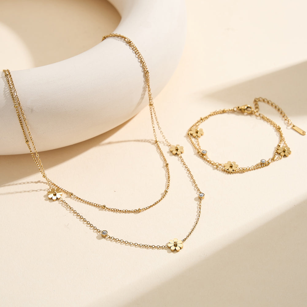 Aura Blossom // Double-Layer Flower & CZ Crystal Bracelet