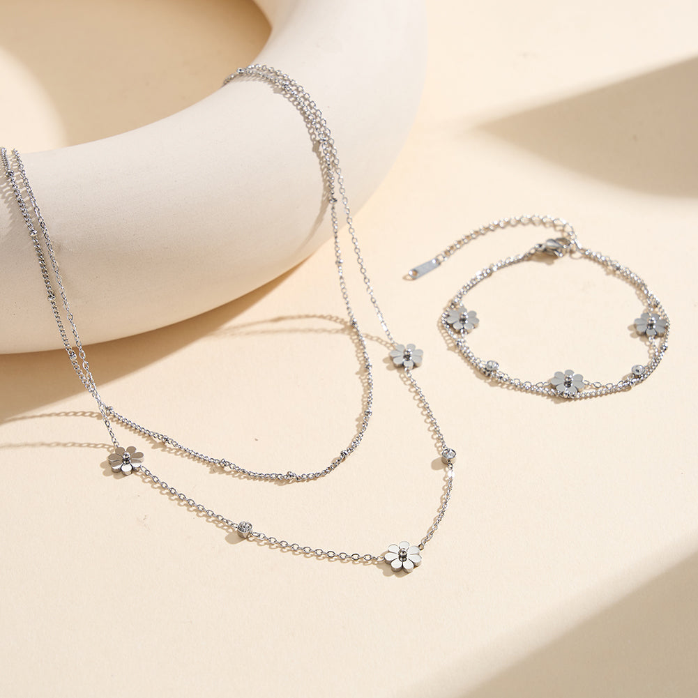Aura Blossom // Double-Layer Flower & CZ Crystal Bracelet