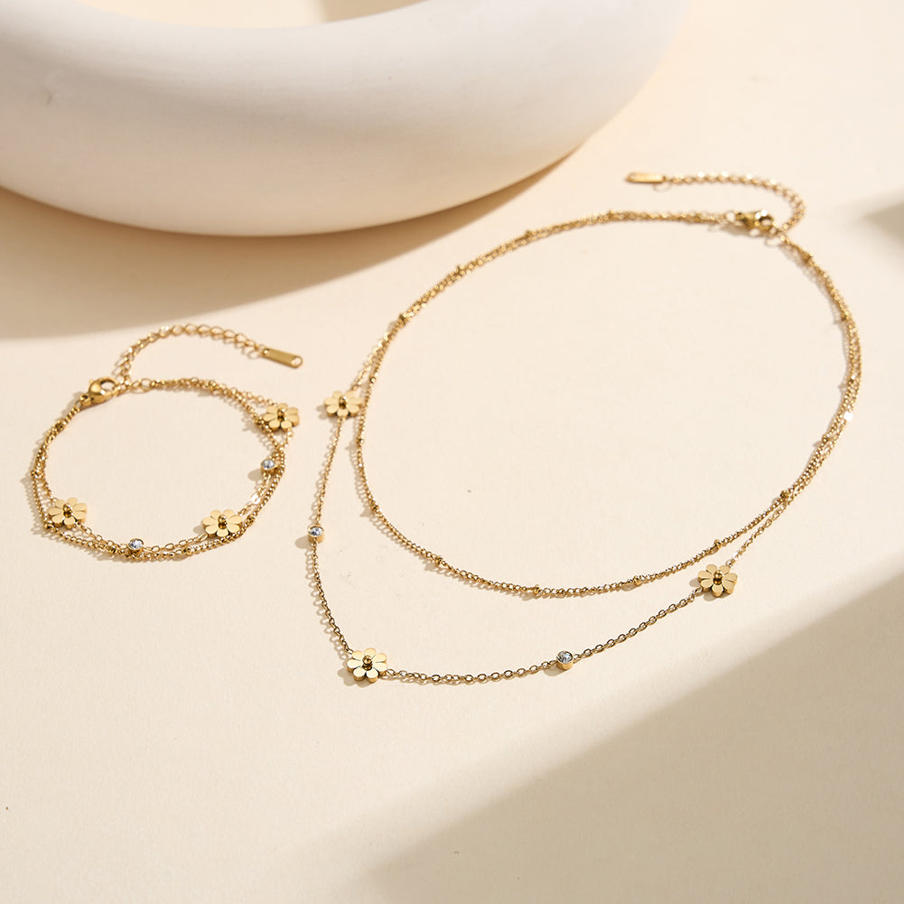 Aura Blossom // Double-Layer Flower & CZ Crystal Bracelet