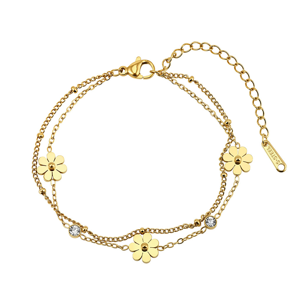 Aura Blossom // Double-Layer Flower & CZ Crystal Bracelet