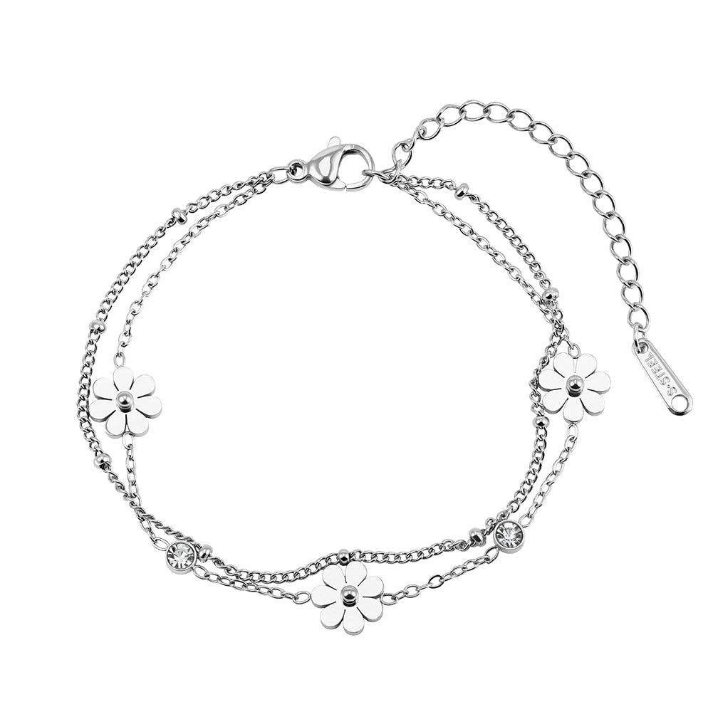 Aura Blossom // Double-Layer Flower & CZ Crystal Bracelet
