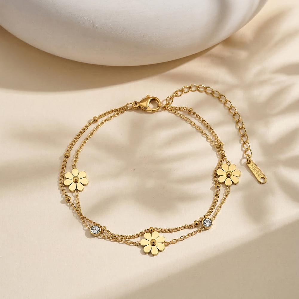 Aura Blossom // Double-Layer Flower & CZ Crystal Bracelet