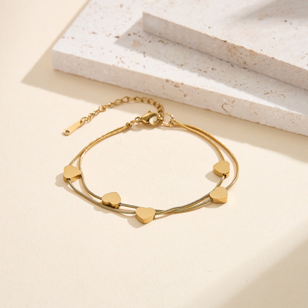 Aura Amour // Double-Layer Snake Chain & Puffy Heart Bracelet