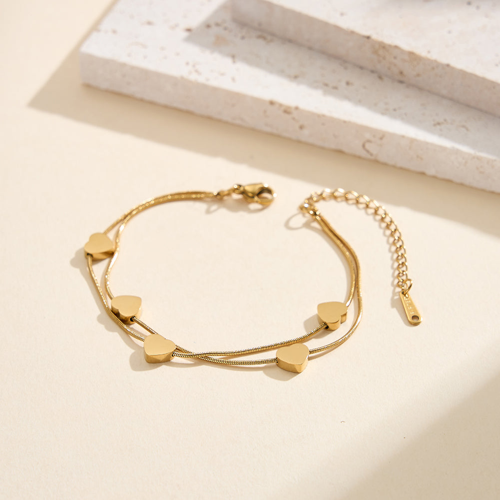 Aura Amour // Double-Layer Snake Chain & Puffy Heart Bracelet