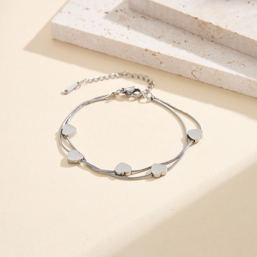 Aura Amour // Double-Layer Snake Chain & Puffy Heart Bracelet