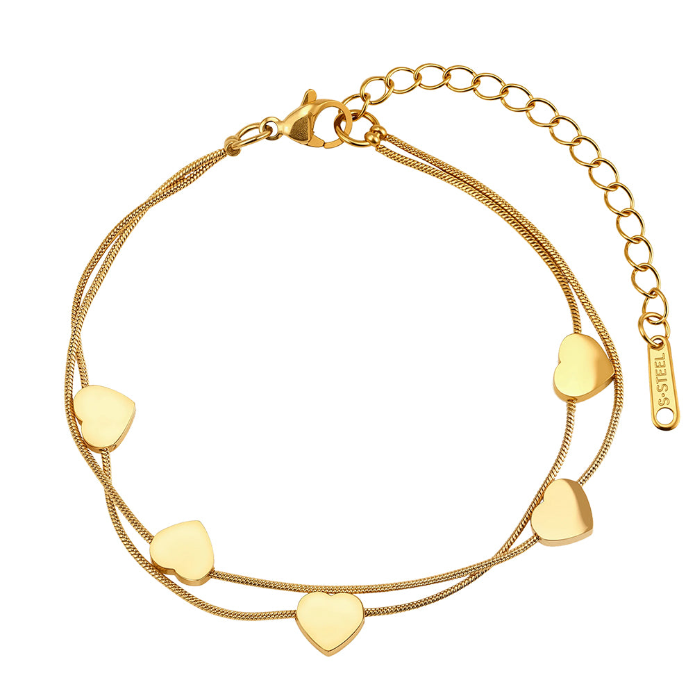 Aura Amour // Double-Layer Snake Chain & Puffy Heart Bracelet