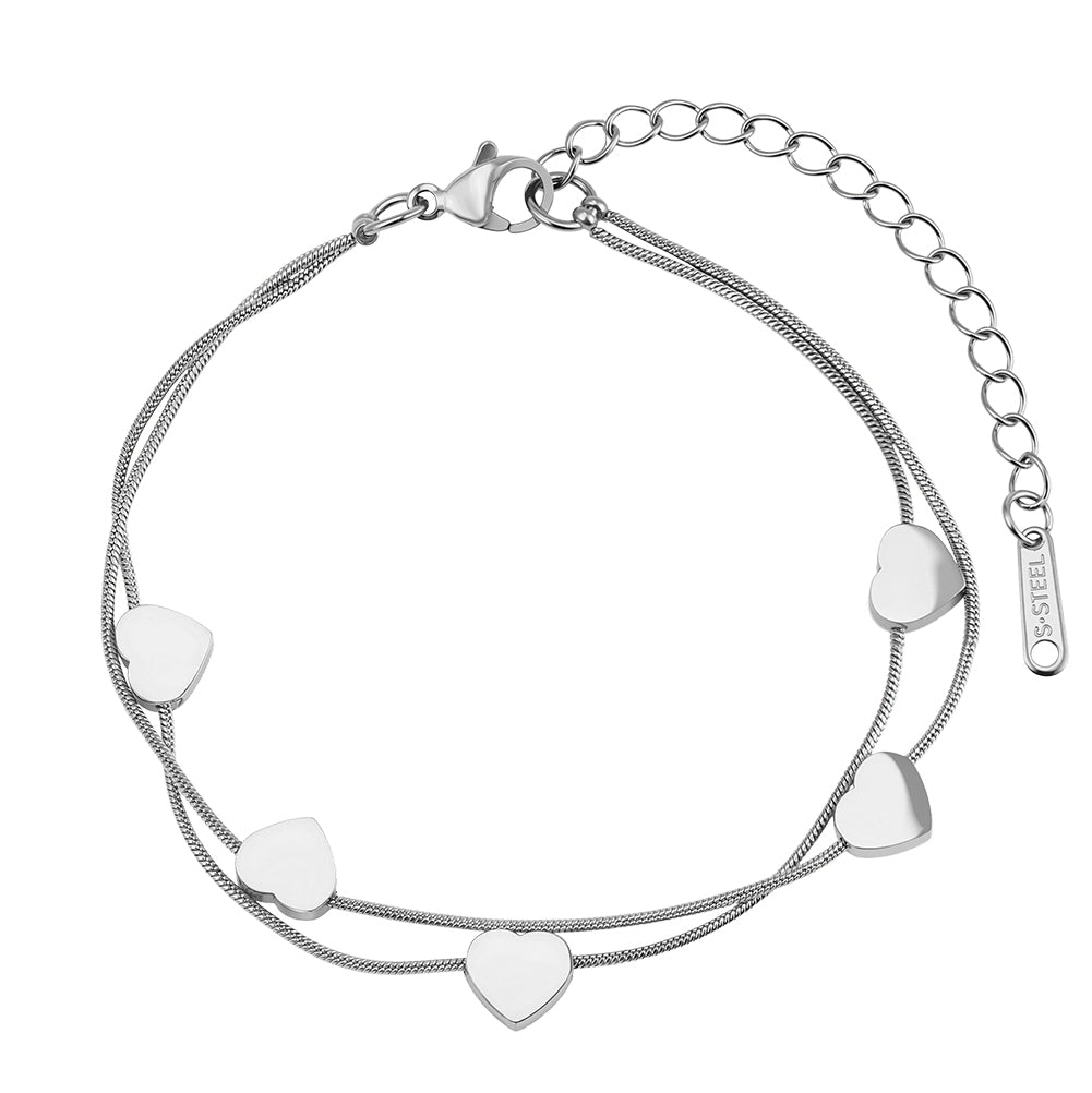 Aura Amour // Double-Layer Snake Chain & Puffy Heart Bracelet