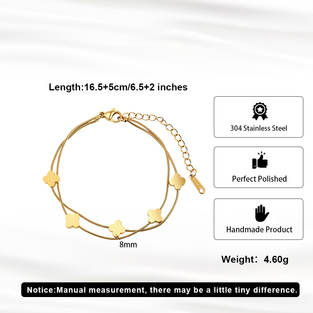 Aura Celestial // Double-Layer Snake Chain & Clover Bracelet