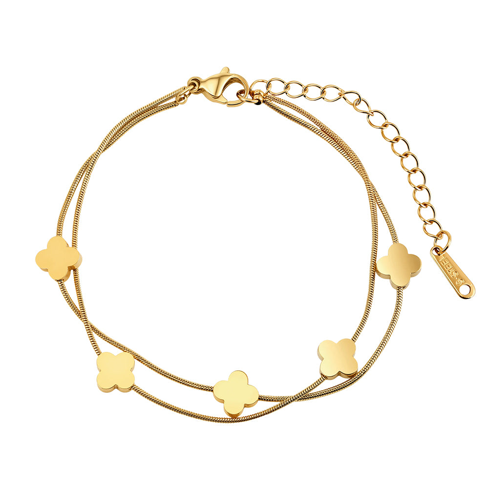 Aura Celestial // Double-Layer Snake Chain & Clover Bracelet