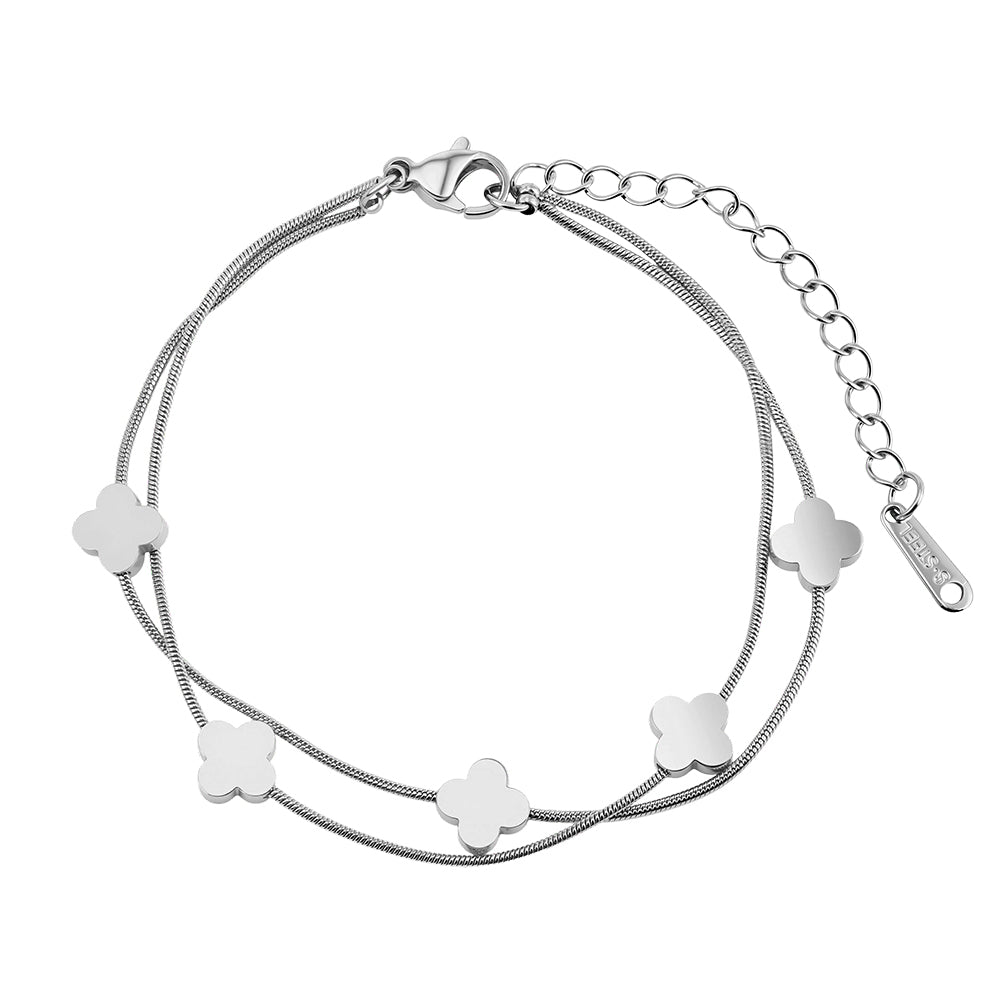 Aura Celestial // Double-Layer Snake Chain & Clover Bracelet
