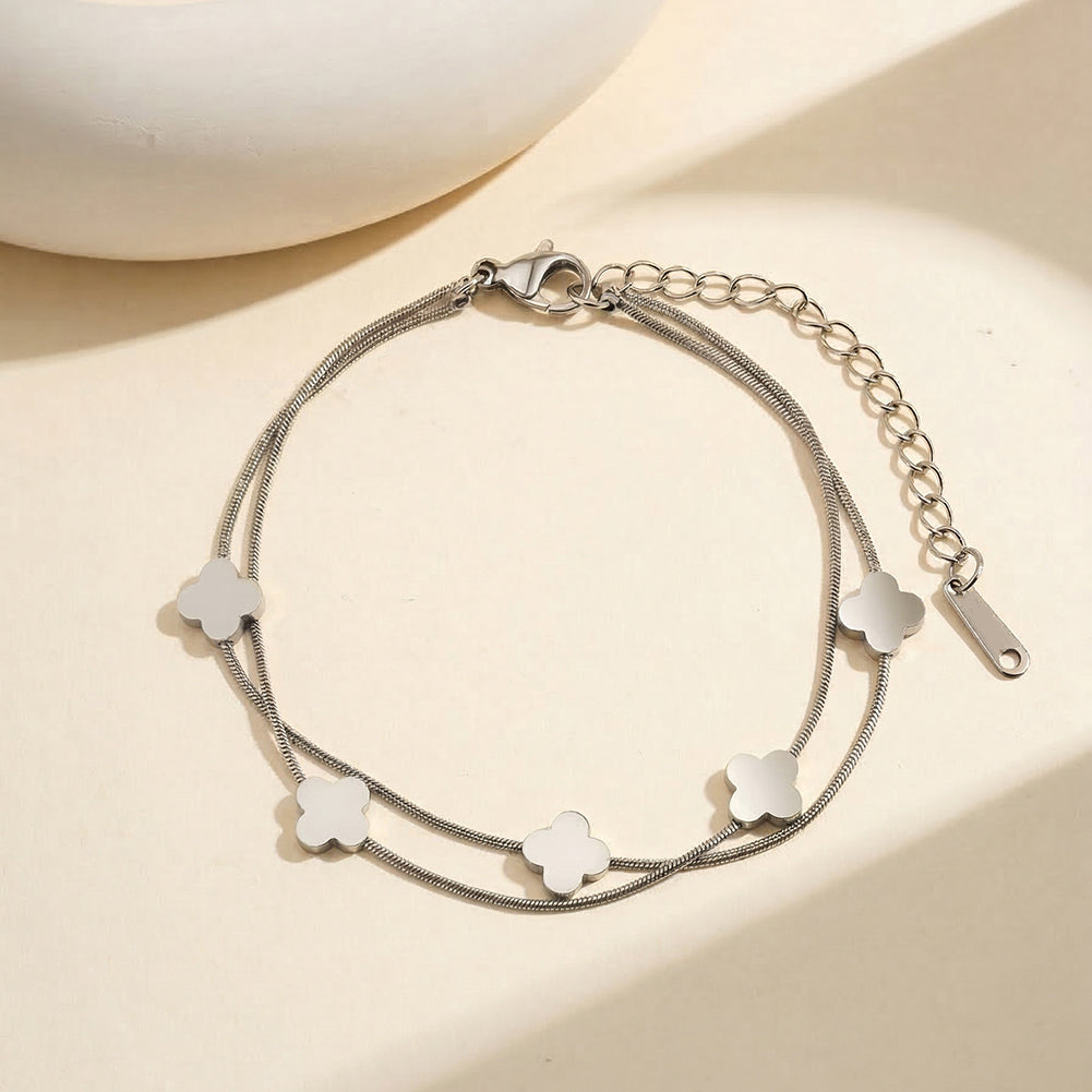 Aura Celestial // Double-Layer Snake Chain & Clover Bracelet