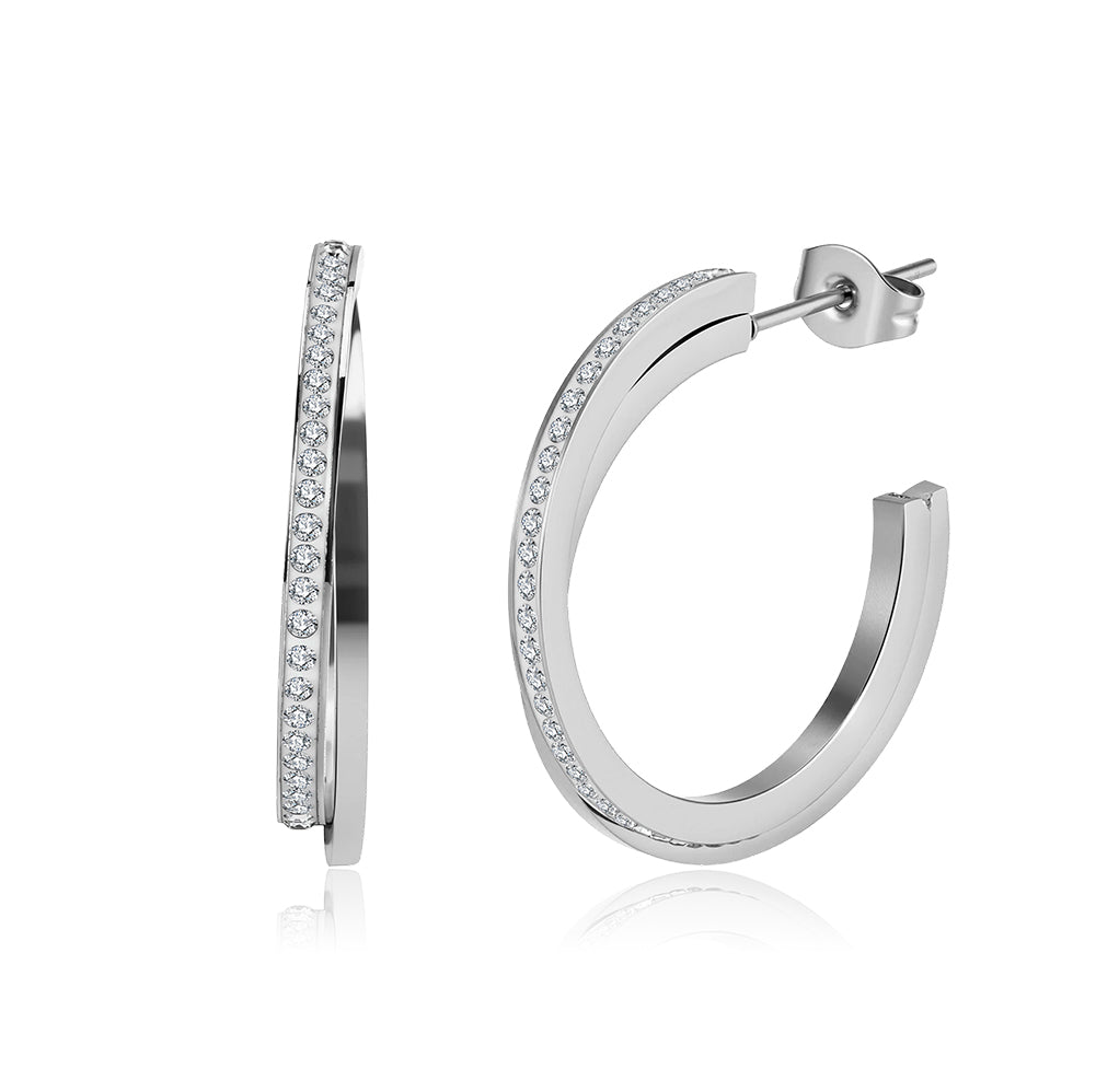 Elegant Interlocking Double Hoop Earrings with Pavé Crystals