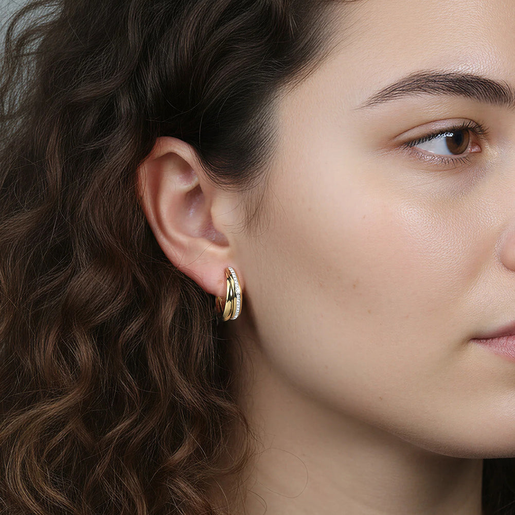 Modernist Triple-Band Layered Half-Hoop Earrings with Pavé Crystals