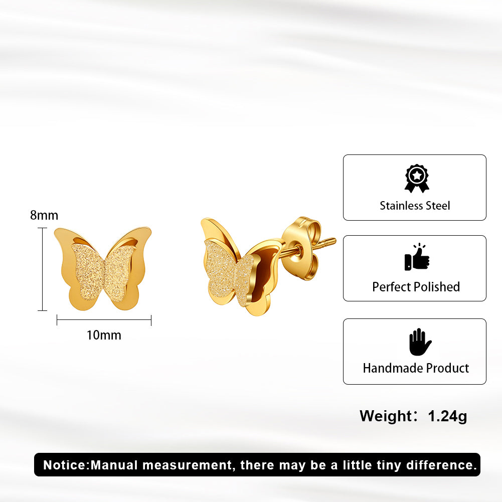 Whimsical 3D Layered Textured Butterfly Stud Earrings
