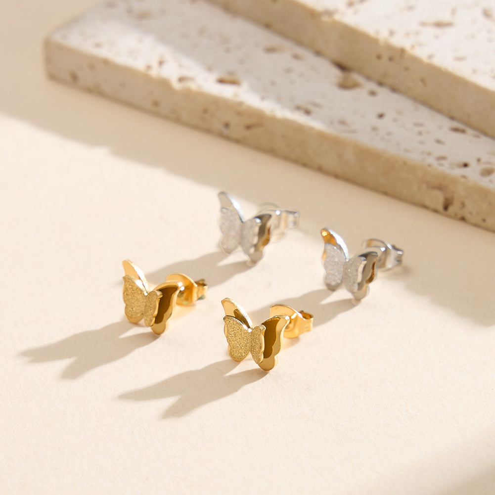 Whimsical 3D Layered Textured Butterfly Stud Earrings