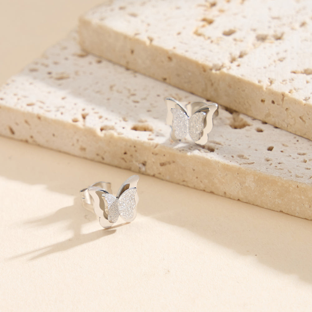 Whimsical 3D Layered Textured Butterfly Stud Earrings