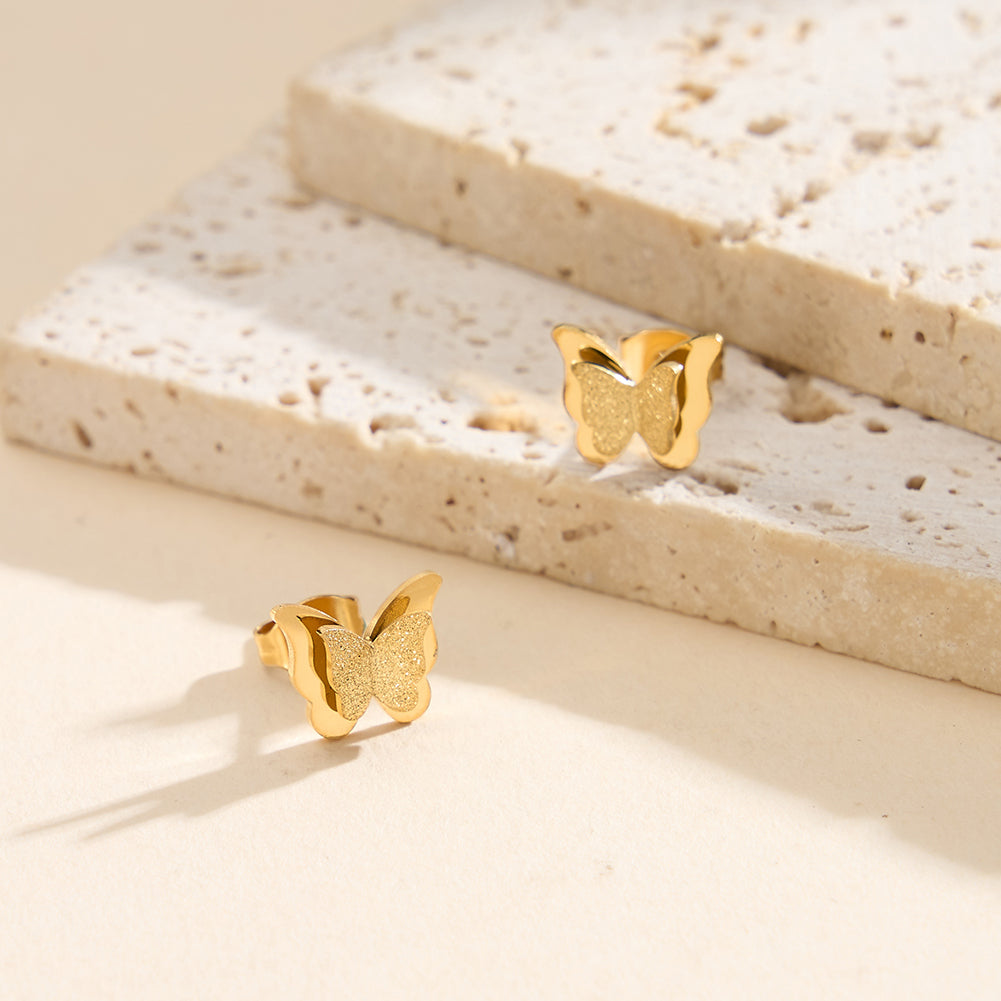 Whimsical 3D Layered Textured Butterfly Stud Earrings