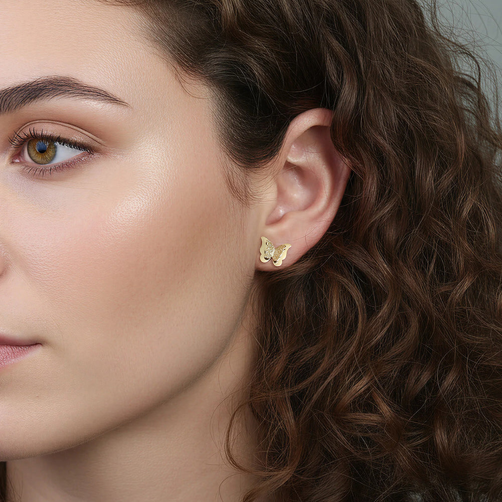 Whimsical 3D Layered Textured Butterfly Stud Earrings