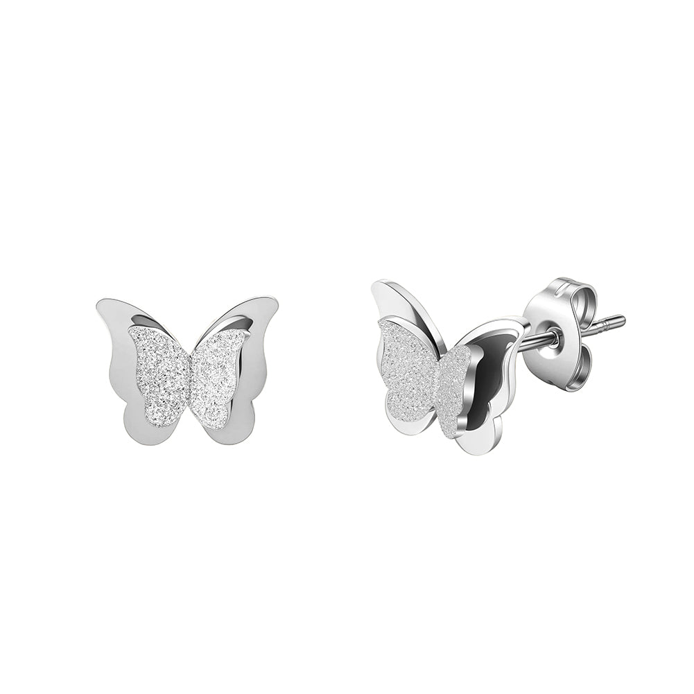 Whimsical 3D Layered Textured Butterfly Stud Earrings