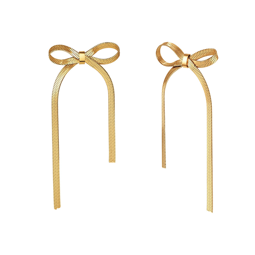 Coquette Ribbon Bow Knot Snake Chain Drop Earrings