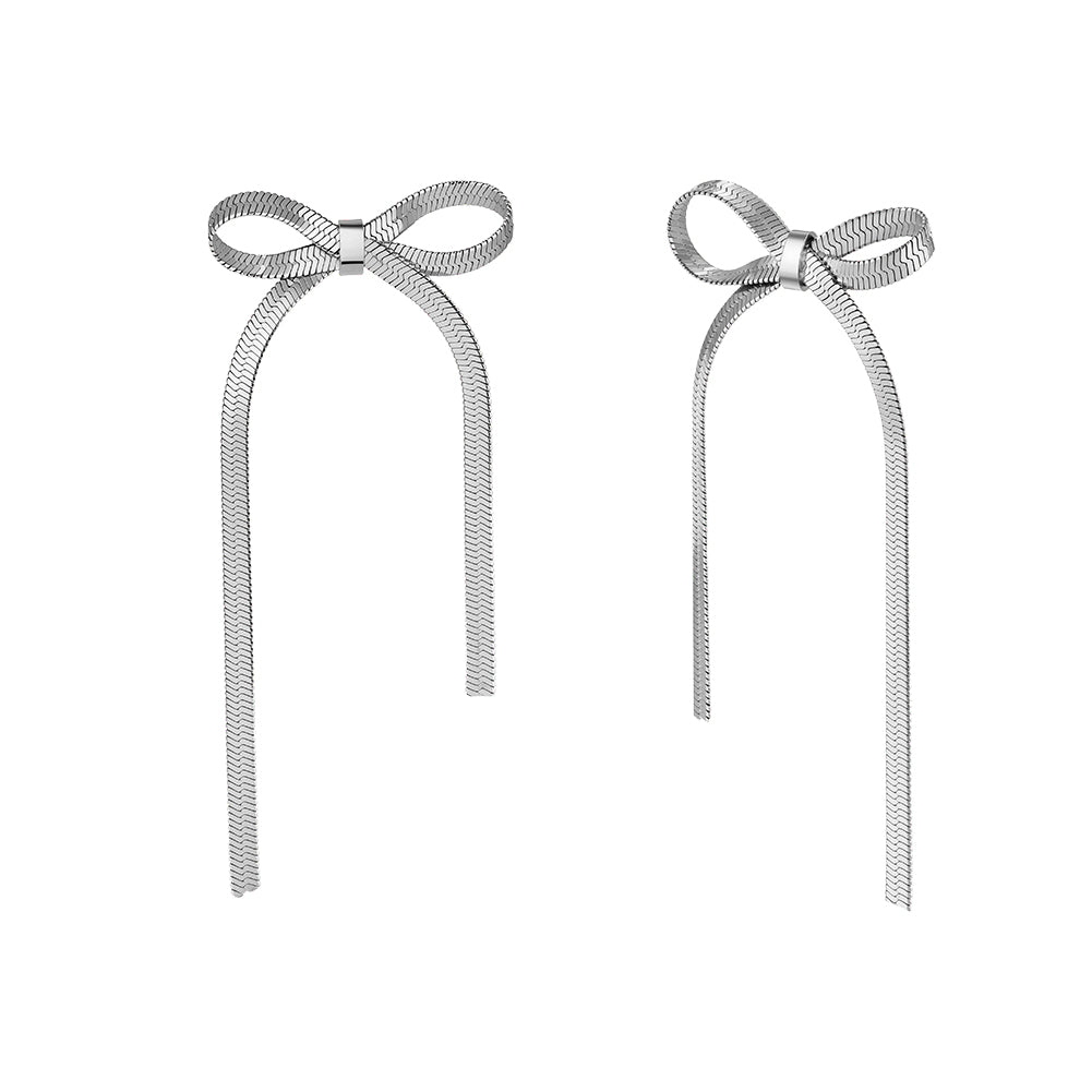 Coquette Ribbon Bow Knot Snake Chain Drop Earrings