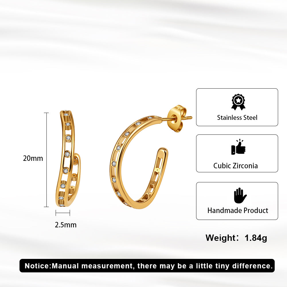 Modernist Cutout Eternity Half-Hoop Earrings with Pavé Crystals