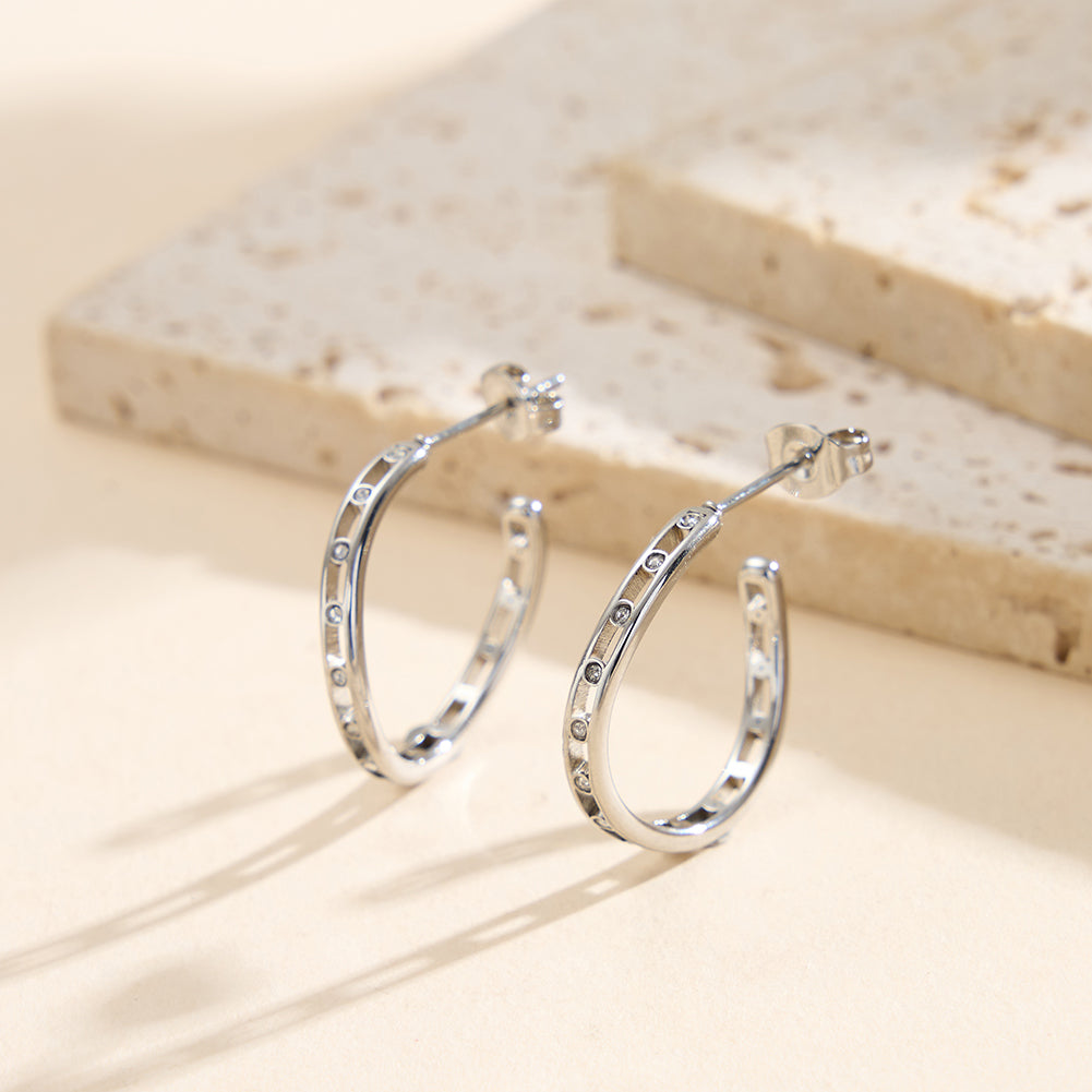 Modernist Cutout Eternity Half-Hoop Earrings with Pavé Crystals