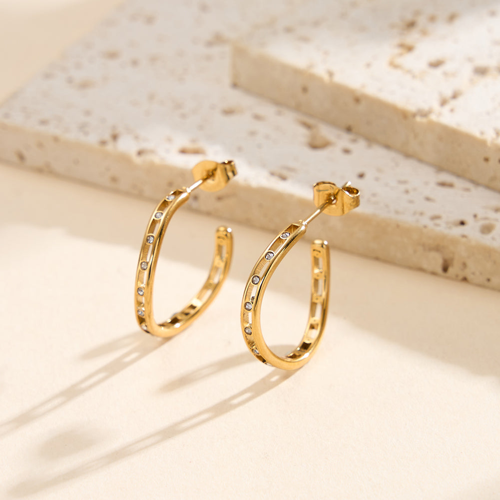 Modernist Cutout Eternity Half-Hoop Earrings with Pavé Crystals