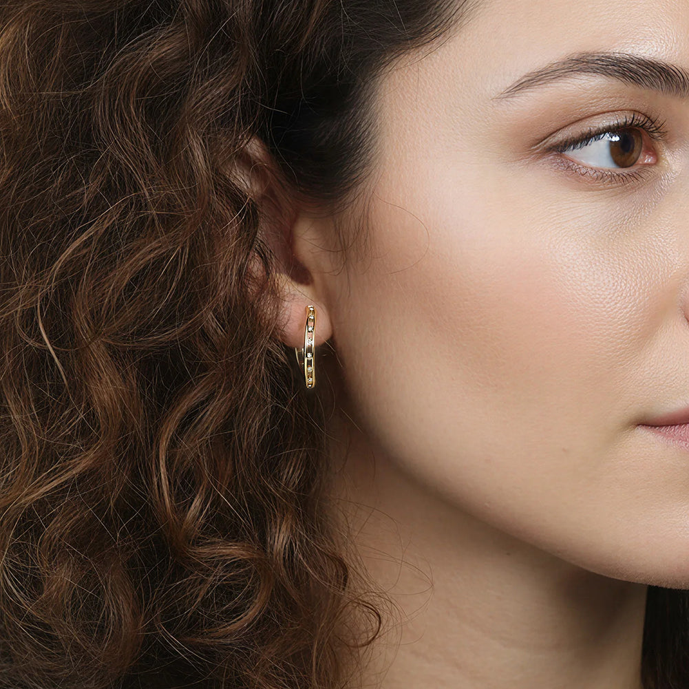 Modernist Cutout Eternity Half-Hoop Earrings with Pavé Crystals