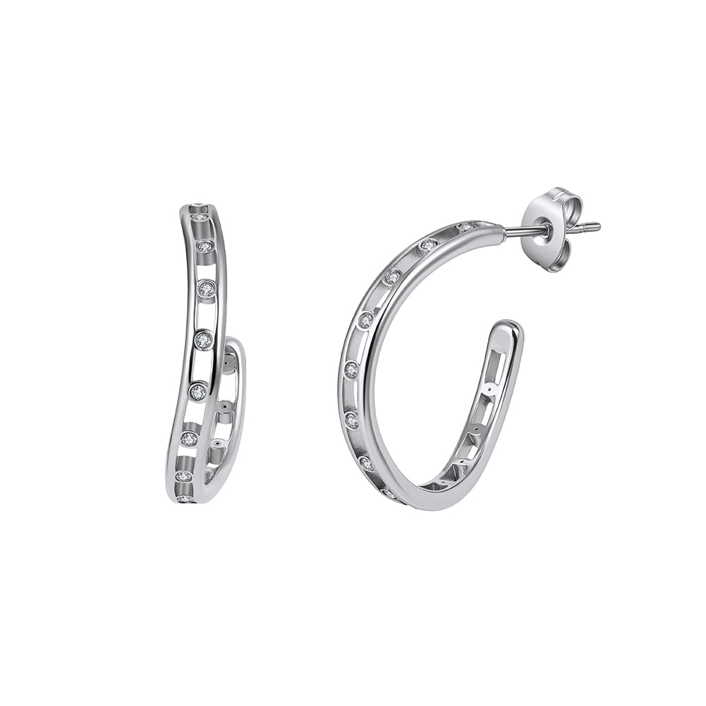 Modernist Cutout Eternity Half-Hoop Earrings with Pavé Crystals