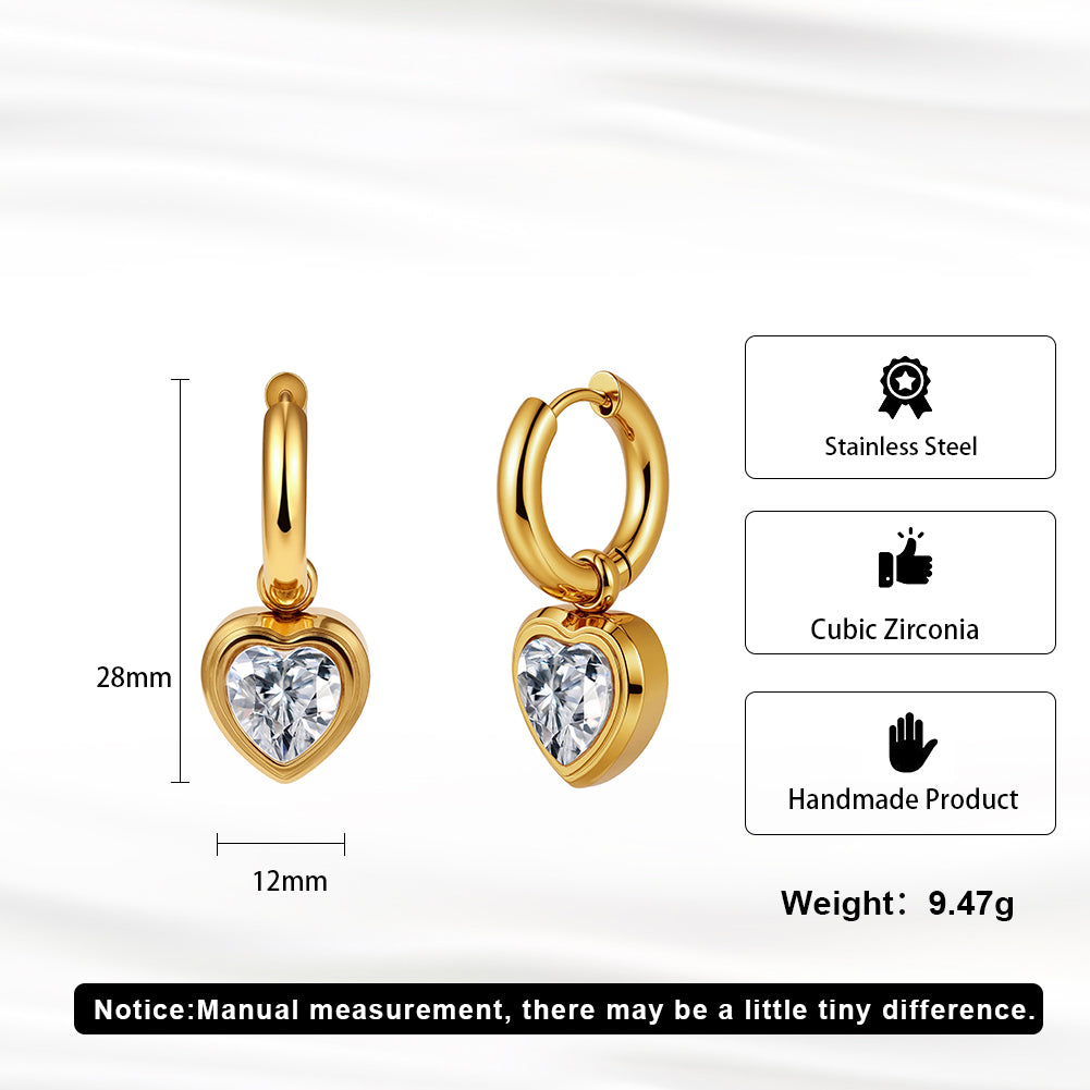 Romantic Bezel Heart Crystal Drop Huggie Earrings