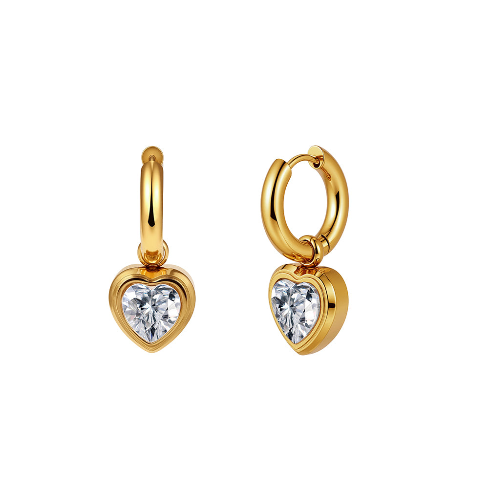 Romantic Bezel Heart Crystal Drop Huggie Earrings