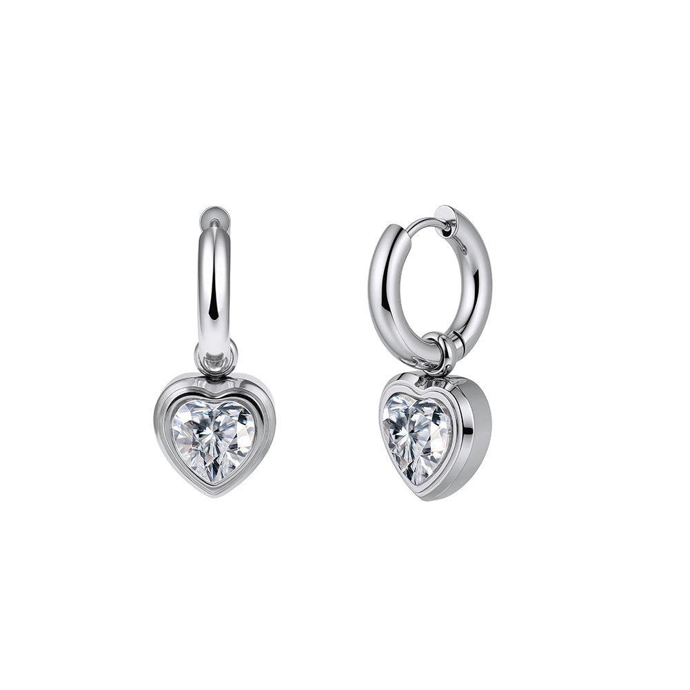 Romantic Bezel Heart Crystal Drop Huggie Earrings