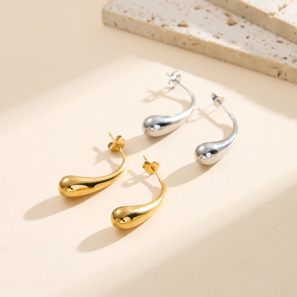 Modernist Liquid Teardrop Front-Facing Hoop Earrings